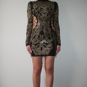 Fashion Nova Dynasty Studded Dress - Black